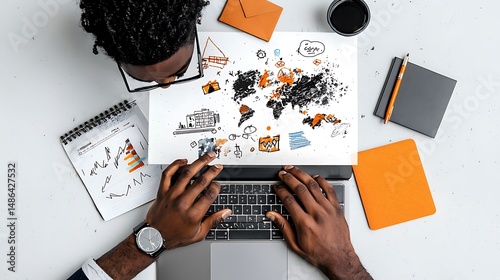 Overhead View of Person Analyzing Data on Laptop