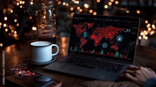 Person Working on Futuristic Laptop at Night