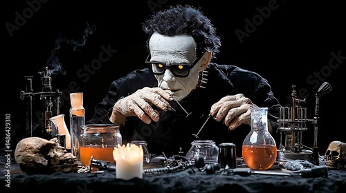 Pixel Art Frankenstein's Monster in Dark Laboratory