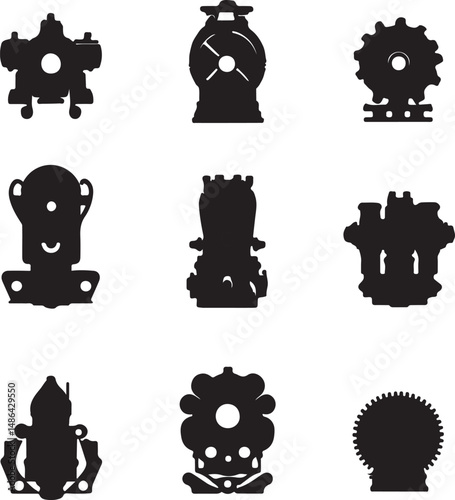 Steampunk Silhouette: Gears, Cogs, & Mechanical Design Elements Vector