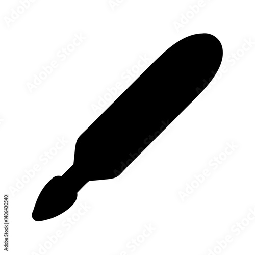 Isolated black and white illustration of a medical tool or surgical instrument scalpel for surgery