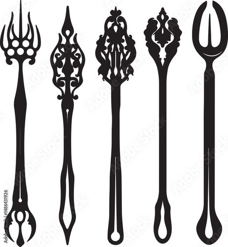Ornate Black Cutlery Silhouettes: Vintage Forks and Spoons Design