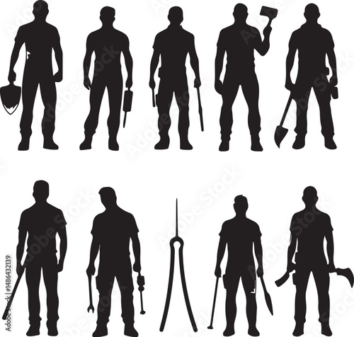 Silhouette Workers with Tools: Construction, Repair, and Craftsmen