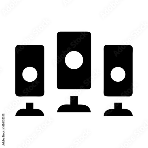 Three black speaker system audio equipment sound system music entertainment speakers audio setup