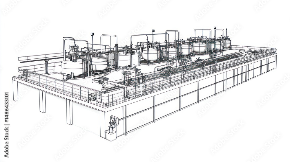 Fototapeta premium Industrial Plant Design Outline - Elevated Platform