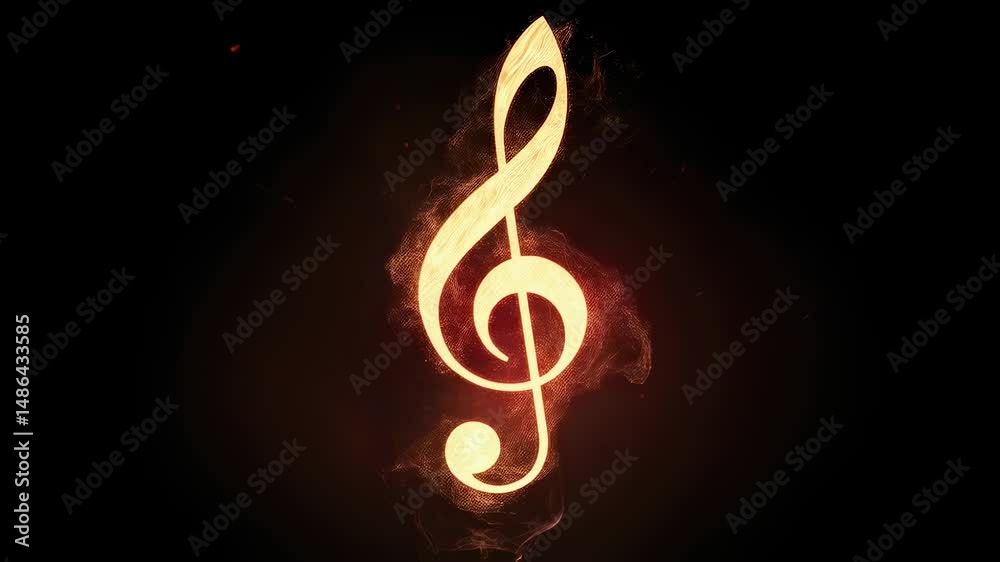 Musical harmony captured through fiery treble clef design and vibrant colors