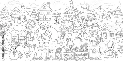 large a3 christmas coloring page, detailed drawing for kids.