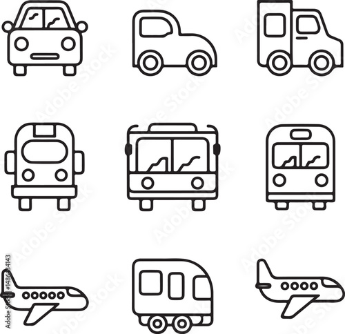 transportation icons set vector on white background