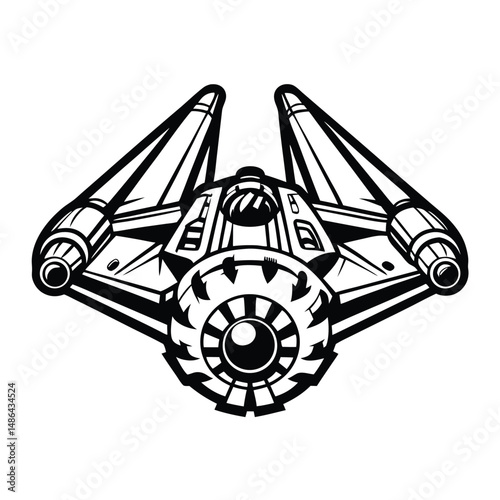 Black and White of a Futuristic Spaceship with Intricate Design Elements