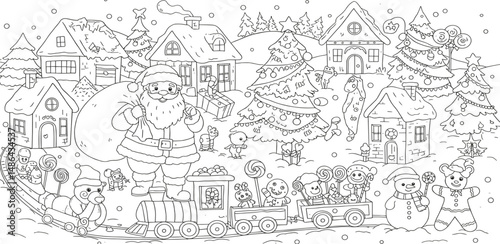 large a3 christmas coloring page, detailed drawing for kids.