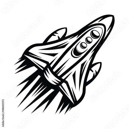 Rocket Ship Ascending, Blazing Trail, Monochromatic Design, Science, Technology, Space, Future
