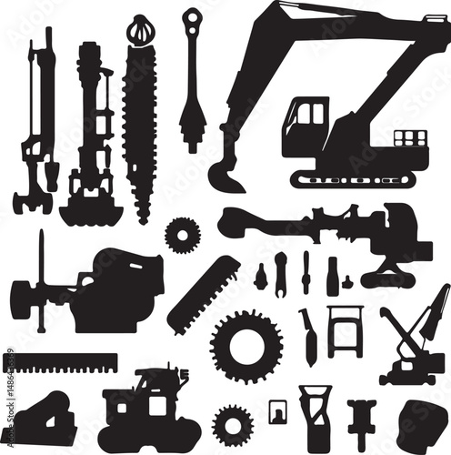 Construction Equipment Silhouettes: Vector Illustration Collection