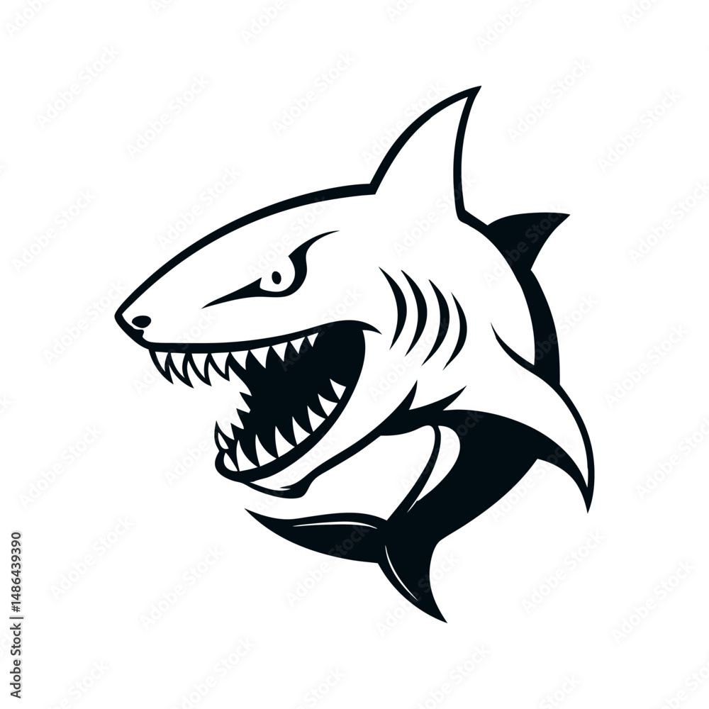 Naklejka premium Goblin shark with jaw silhouette