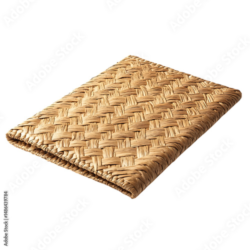 Elegant Minimalist Straw Beach Mat with a Classic W Isolated on Transparent Background