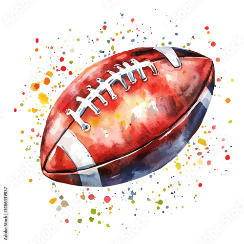 watercolor vector of Football Passing Through The Air During A Game, high quality, isolated on a white background.