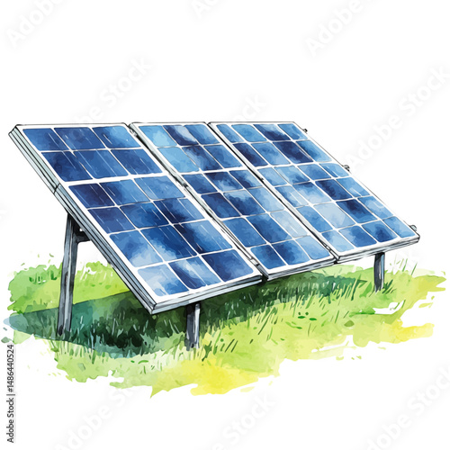 Folding Solar Panel Charger, watercolor clipart vector, high quality, isolated on a white background.