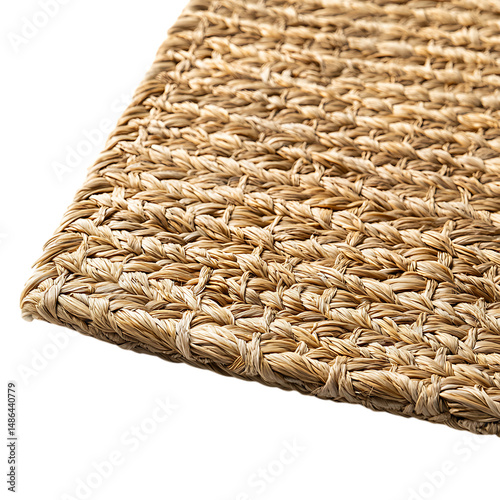 Minimalist Woven Straw Beach Mat with a Sleek Design Isolated on Transparent Background
