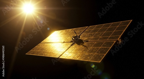 Space satellite orbiting Earth with solar panels extended  