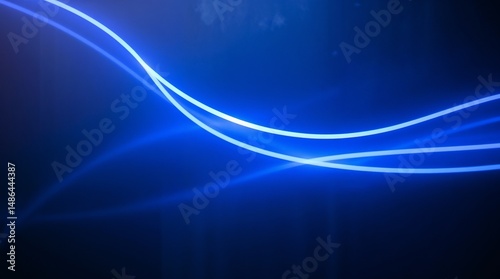 Dark blue abstract background with ultraviolet neon glow, blurry light lines, waves
