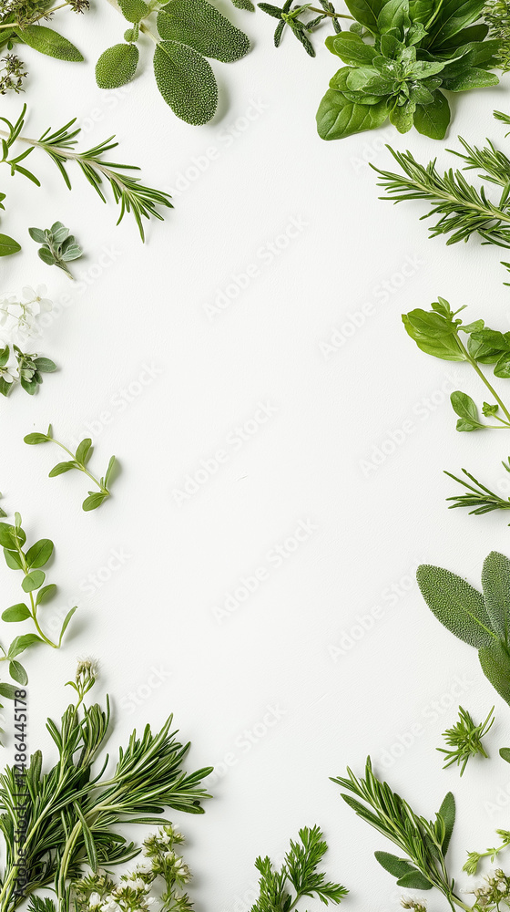 Naklejka premium green leaves frame on a white background