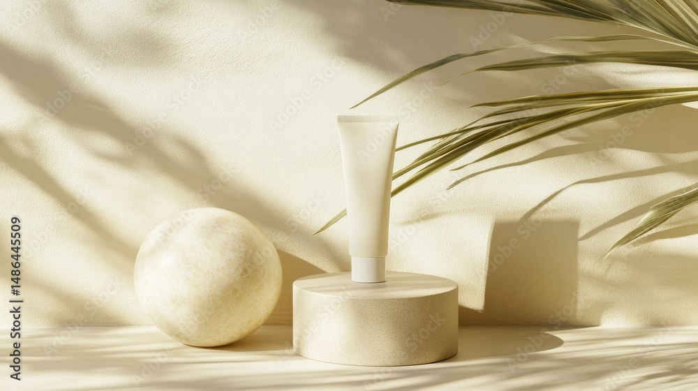 Fototapeta premium Cream tube with sunlit backdrop.