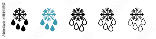 Snowflake droplets icon. Thin lines isolated