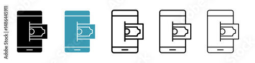 Send money smartphone icon. Thin lines isolated