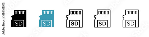 Sd card icon. Thin lines isolated