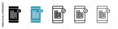Reservation smartphone icon. Thin lines isolated