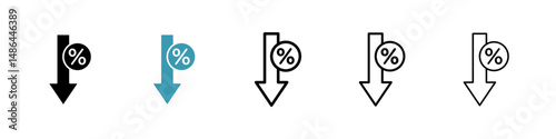 Percent down icon. Thin lines isolated