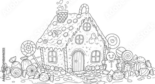christmas a4 size colouring page. gingerbread house