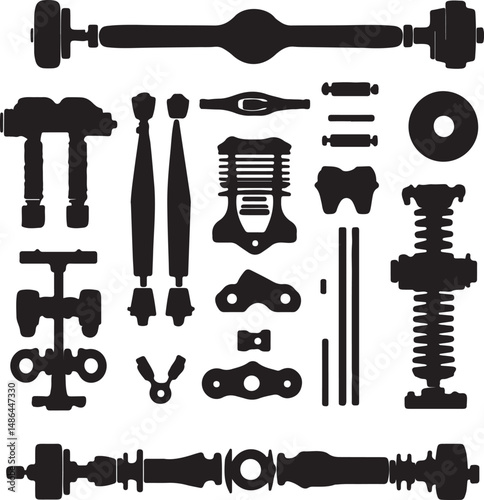 Car Parts Silhouette: Automotive Suspension and Axle Components