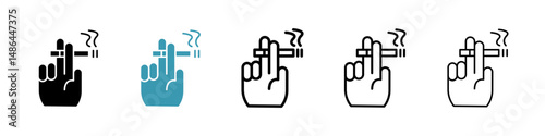 Hand holding cigarette icon. Thin lines isolated