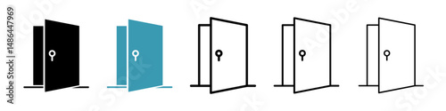 Door open icon. Thin lines isolated