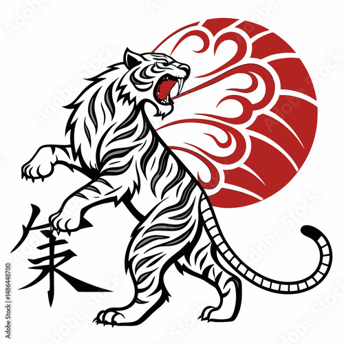 Stylized Tiger Mascot Logo in Japanese Traditional Art Style
