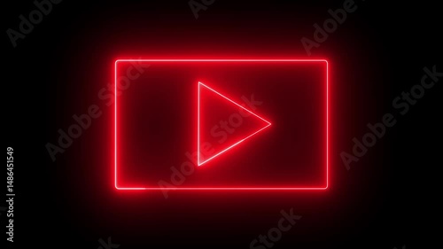 Red neon youtube icons set in glowing style. Animated social media symbols with bright neon effects for digital content, branding, and motion design.