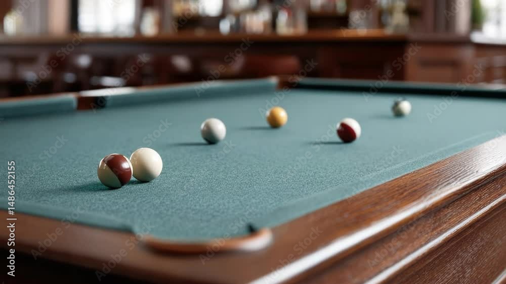 Elegant billiards table with polished wood and vibrant felt, inviting competition and camaraderie