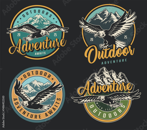 Eagle and mountain outdoor badges