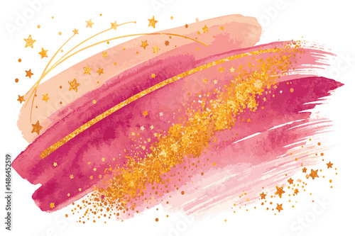 modern watercolor brush strokes in colorful and peach hues, accented with color glitter and wave star details, create a visually appealing and decorative element  design white background.