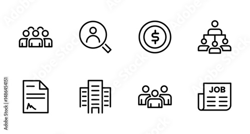 Now Hiring Process Line Icons. Recruitment, Job Application, Interview, Candidate Selection Vector Set