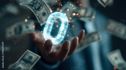 Zero Value: Hand holding glowing 