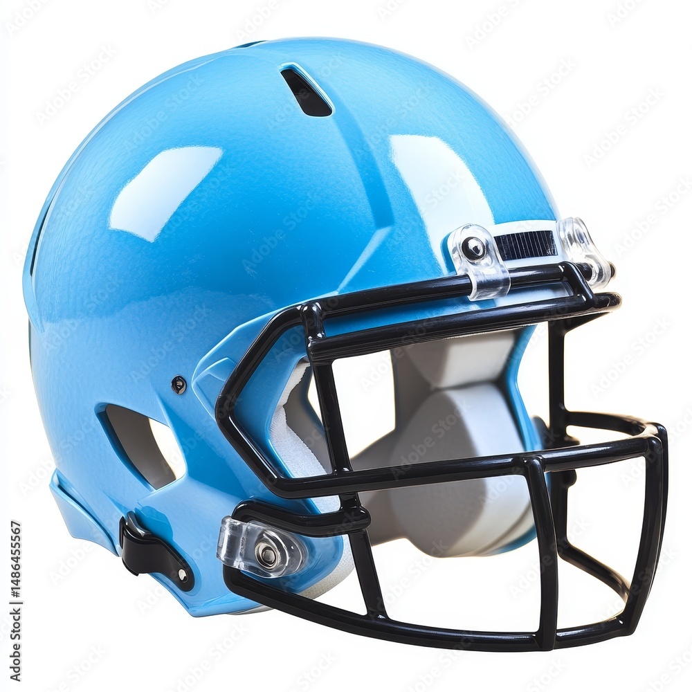 Fototapeta premium American football helmet isolated on white background, protective sports gear for football players, safety equipment designed for impact absorption