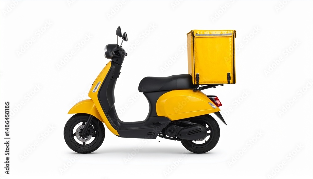 Obraz premium Side View Mockup of a Yellow Compact Scooter with Delivery Box on White Background