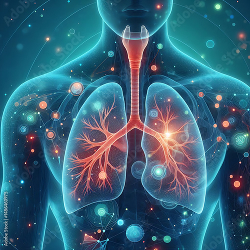 Futuristic lungs protection, pulmonary diseases health care concept with anatomical lungs and shield