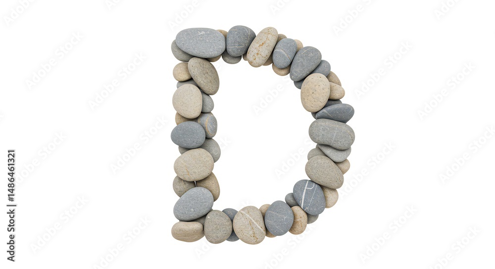 Obraz premium Letter D Made of River Stones Creating Alphabet Isolated on the White Background