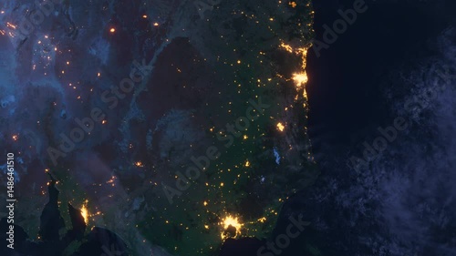 Planet Earth at Night. West Australia Night Map. View from Space Orbit. Night Globe
