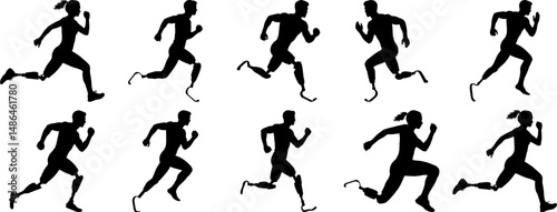 Amputee Athletes Running Silhouettes Collection showcasing active people with prosthetic legs