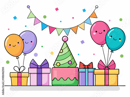 birthday card with balloons and gifts