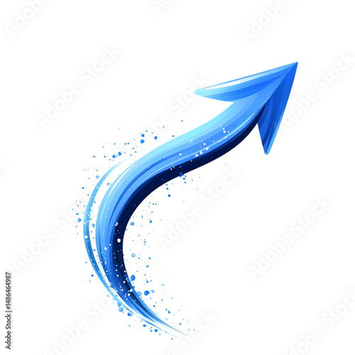 Bold Arrow with Dynamic Curves in Royal Blue Isolated on Transparent Background