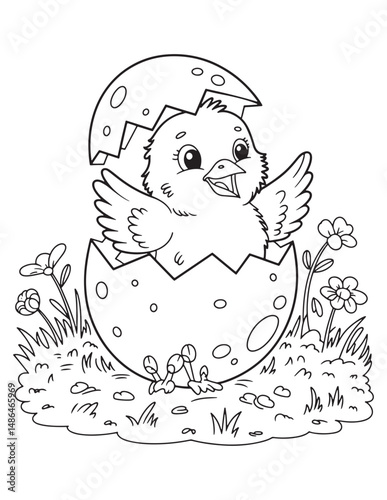 Hatching Baby Bird from Egg – Cute Newborn Line Art